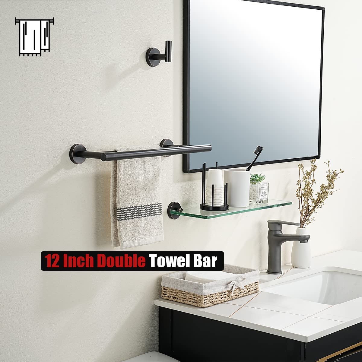 Jqk Double Towel Bar Oil Rubbed Bronze, 12 Inch 304 Stainless Steel Thicken 0.8Mm Towel Rack Holder For Bathroom Washcloths And